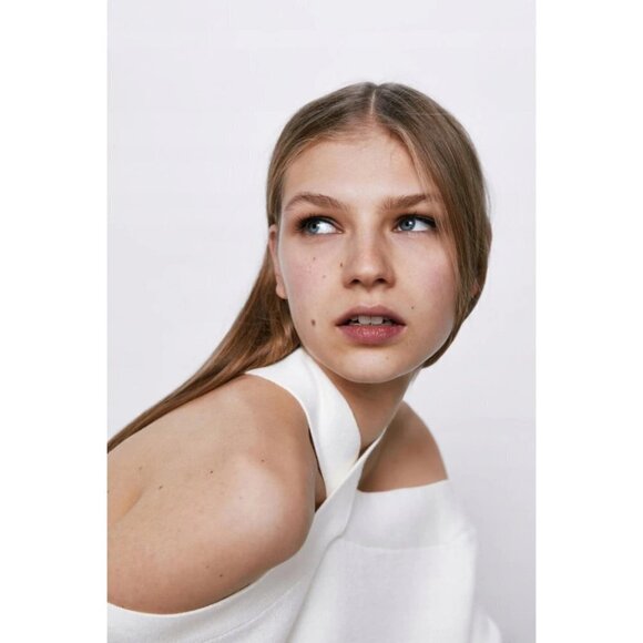 EUC Zara off-white ecru crossover strap exposed shoulder sweater, S - Picture 5 of 11